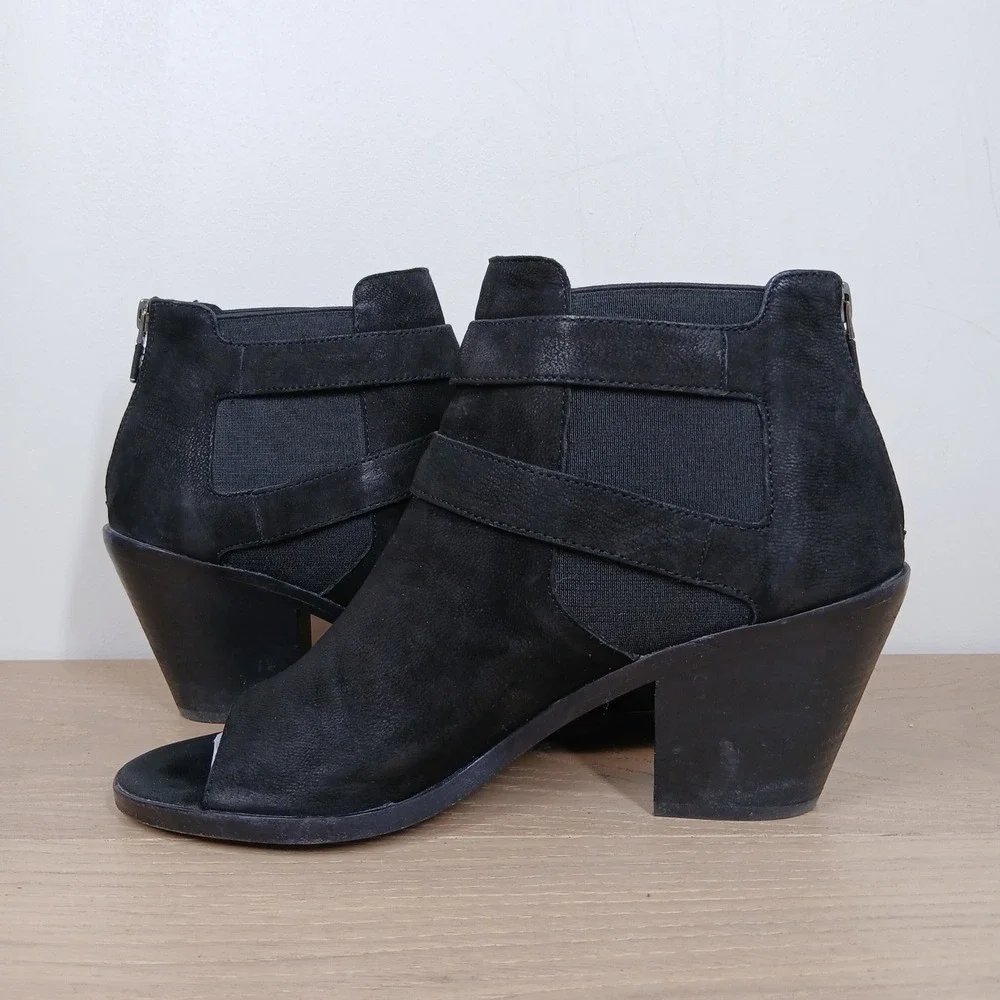 Eileen Fisher Boots Womens 9 Black Suede Open Toe Ankle Minimalist Boho Elegant